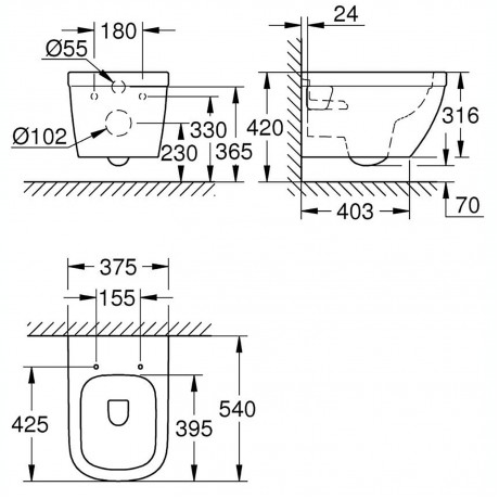 39538000 EuroCeramic - Конзолна Тоалетна Чиния