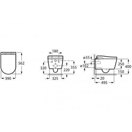 A803060001 - In-Wash® - Порцеланова Smart Rimless тоалетна за окачване на стена, с хоризонтално оттичане