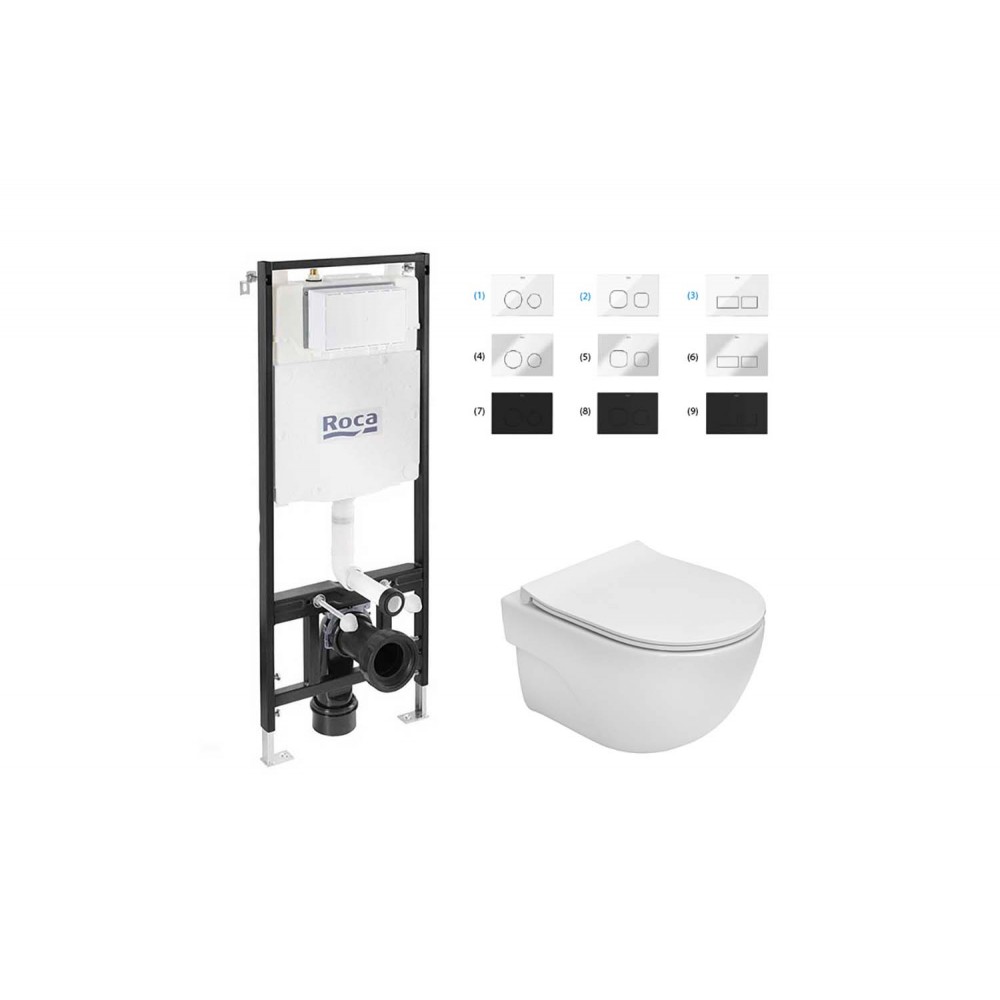 A89006002E Active One + A346244000 Meridian Compact + A8012B2002 Supralit - Oкачена Тоалетна MERIDIAN RIMLESS COMPACT + Структура и Бутон ACTIVE ONE + Тънка Седалка и Капак