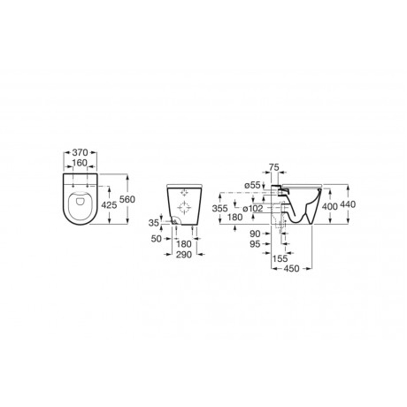 A347526650 Inspira ROUND Rimless - Тоалетна Чиния с плътно прилепване към стената