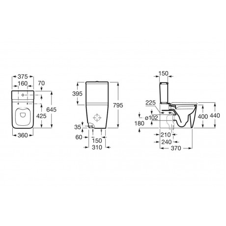 A342536000 SQUARE Rimless - Тоалетна Чиния за Моноблок с плътно прилепване към стената