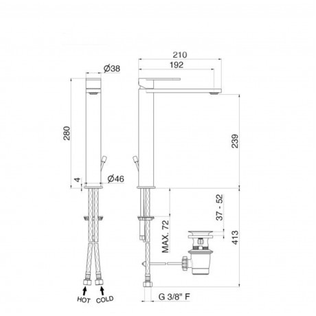 V28020.AC.005 Vema Ayas Steel - Висок Смесител За Умивалник