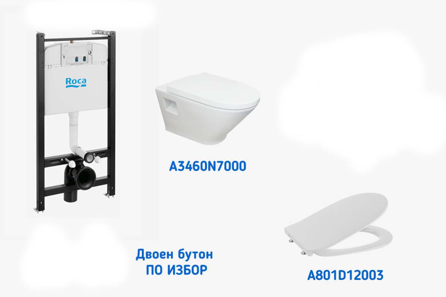 A89006002E Active ONE + A3460N7000 The Gap Round Rimless + A801D12003 - Структура за Вграждане с Окачена Тоалетна Чиния